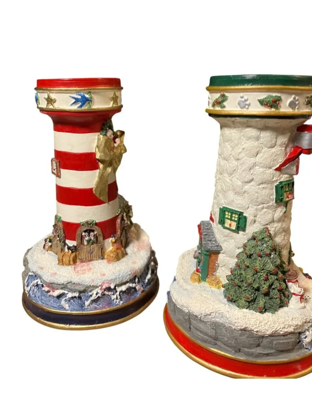 Danbury Mint Lighthouses of Christmas Candle Sticks Holder Figurines
